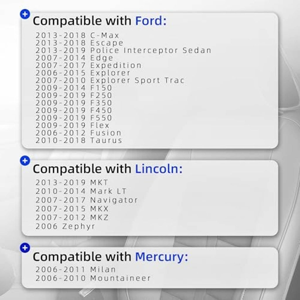 Compatibility graphic card for power seat switch module with model fit list