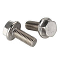 Silver flanged hex head bolt with 1/4-20 threads, 3/4 in length
