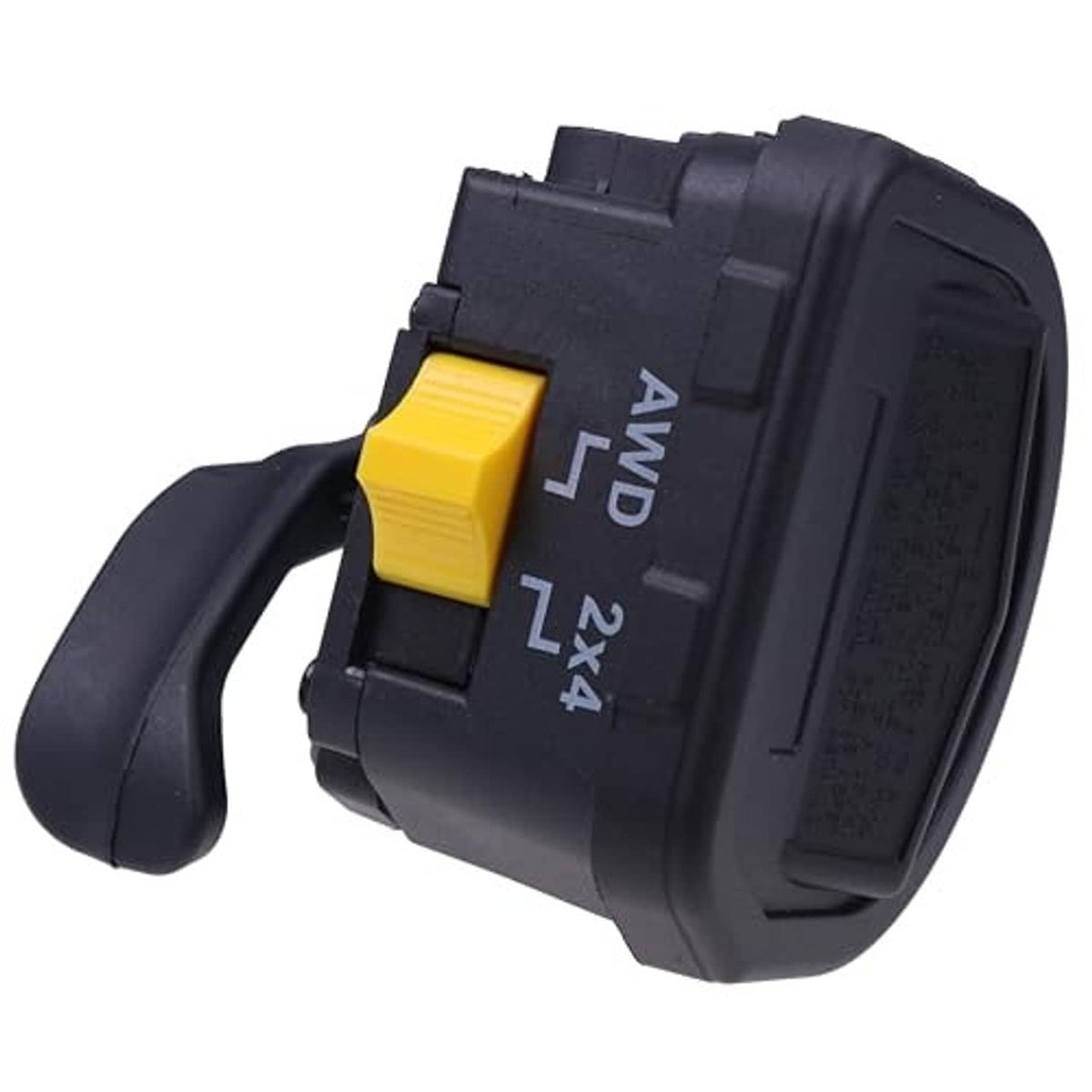 Thumb throttle lever assembly with yellow button and thumb lever, black housing