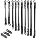 Set of black metal rod linkages with silver eyelet ends for RC suspension
