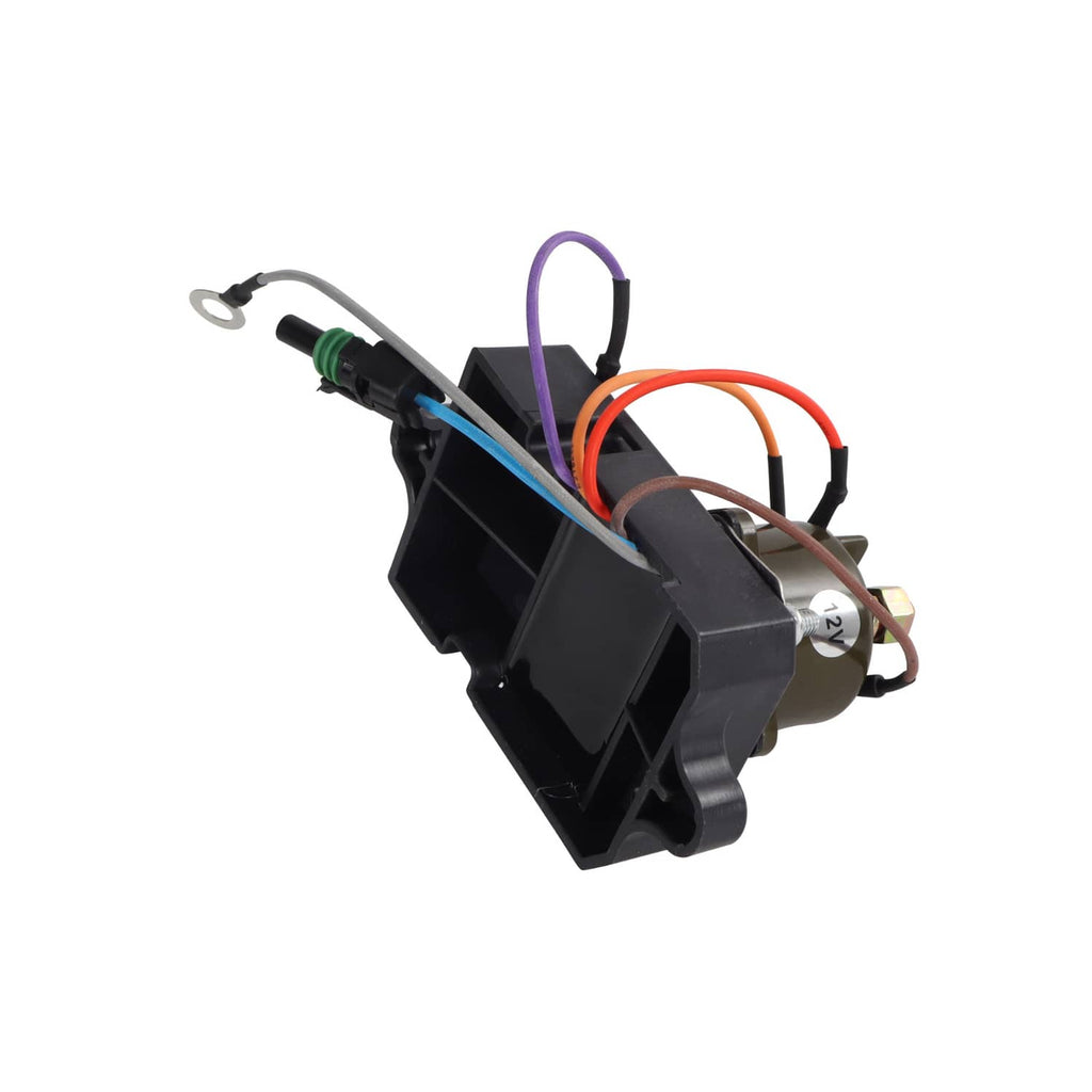 Glow plug controller relay with plug connector, orange and purple wires, and ground lug