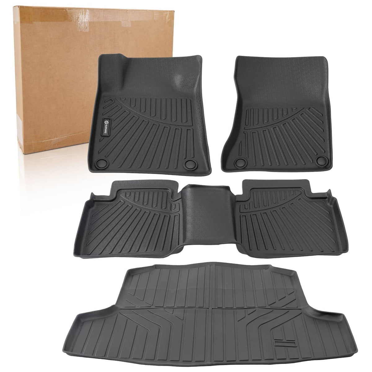 All-weather TPE floor mat set and cargo liner, black with raised ridges