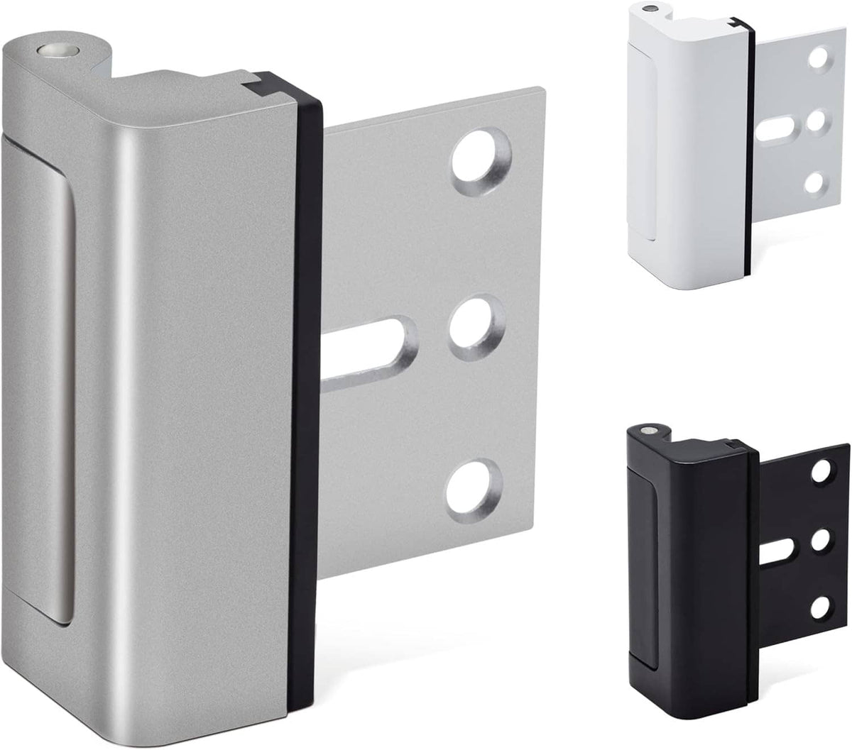 Silver and black door reinforcement locks with mounting plates, set of two