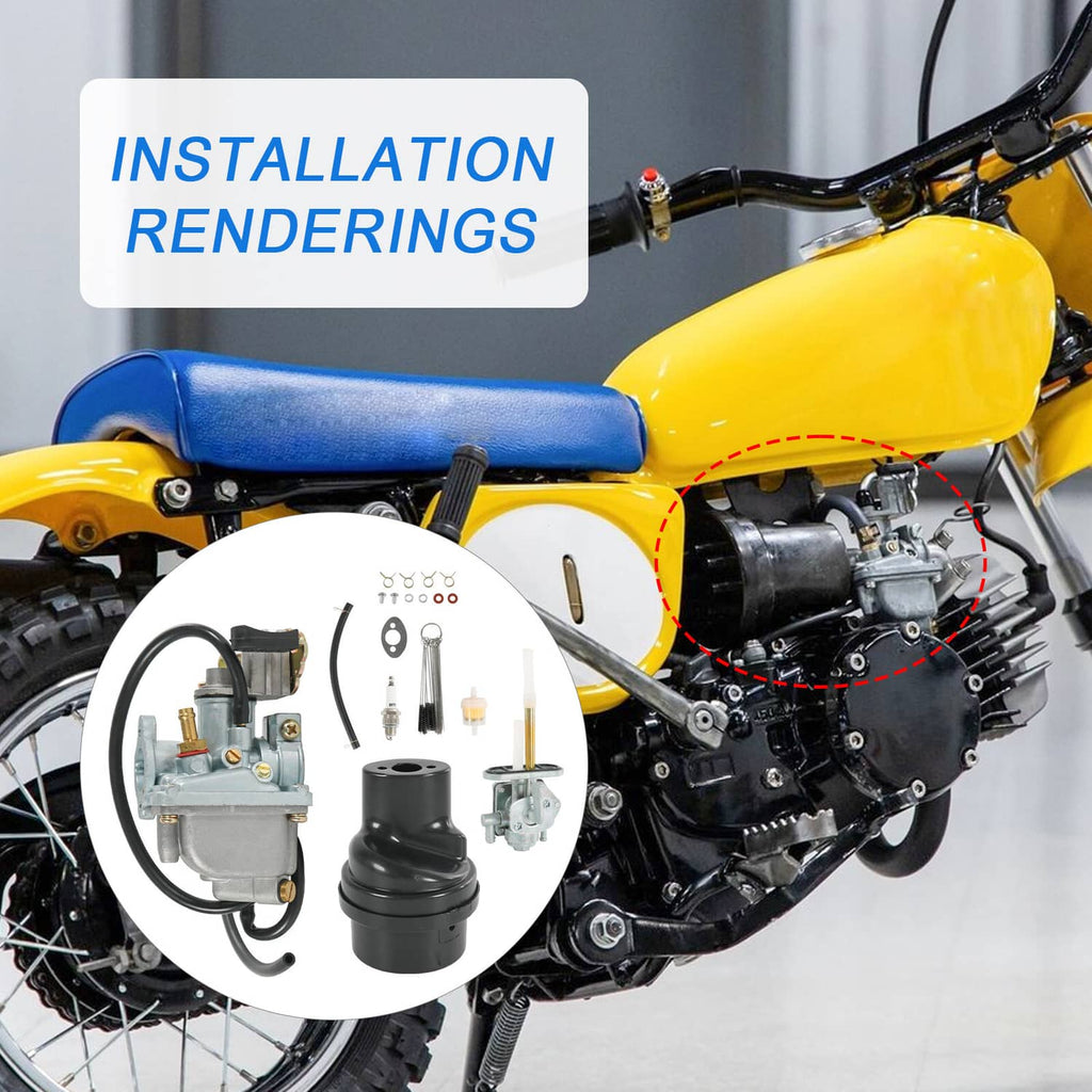 Carburetor air and fuel filter set installation view with carburetor and connected lines
