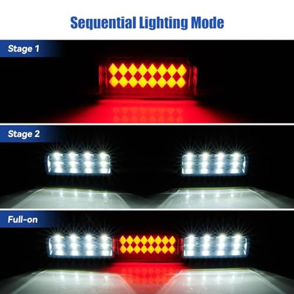 Third brake light LED bar with alternating white LEDs and bright red center brake glow