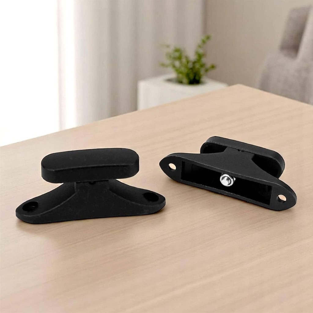 Black ABS violin case bow holders with screw-mounted base, two-piece view