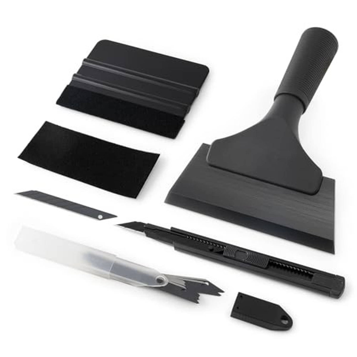 Black vinyl wrap squeegee and scraper tool set with rubber grip handle