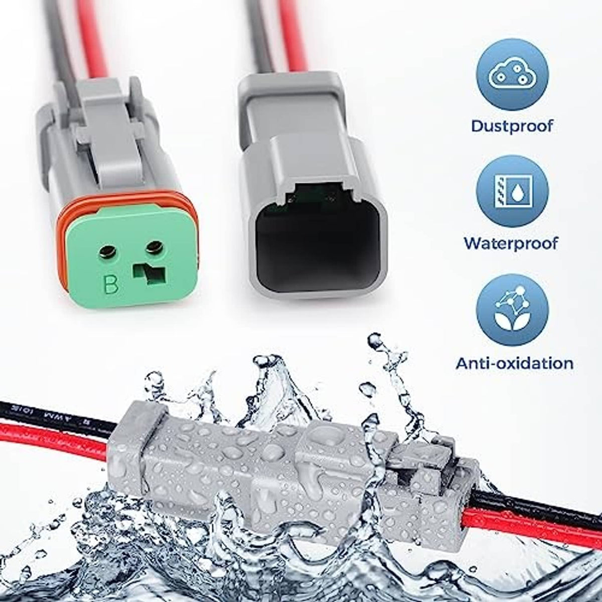 2-pin electrical connector set with dustproof, waterproof, and anti-oxidation design