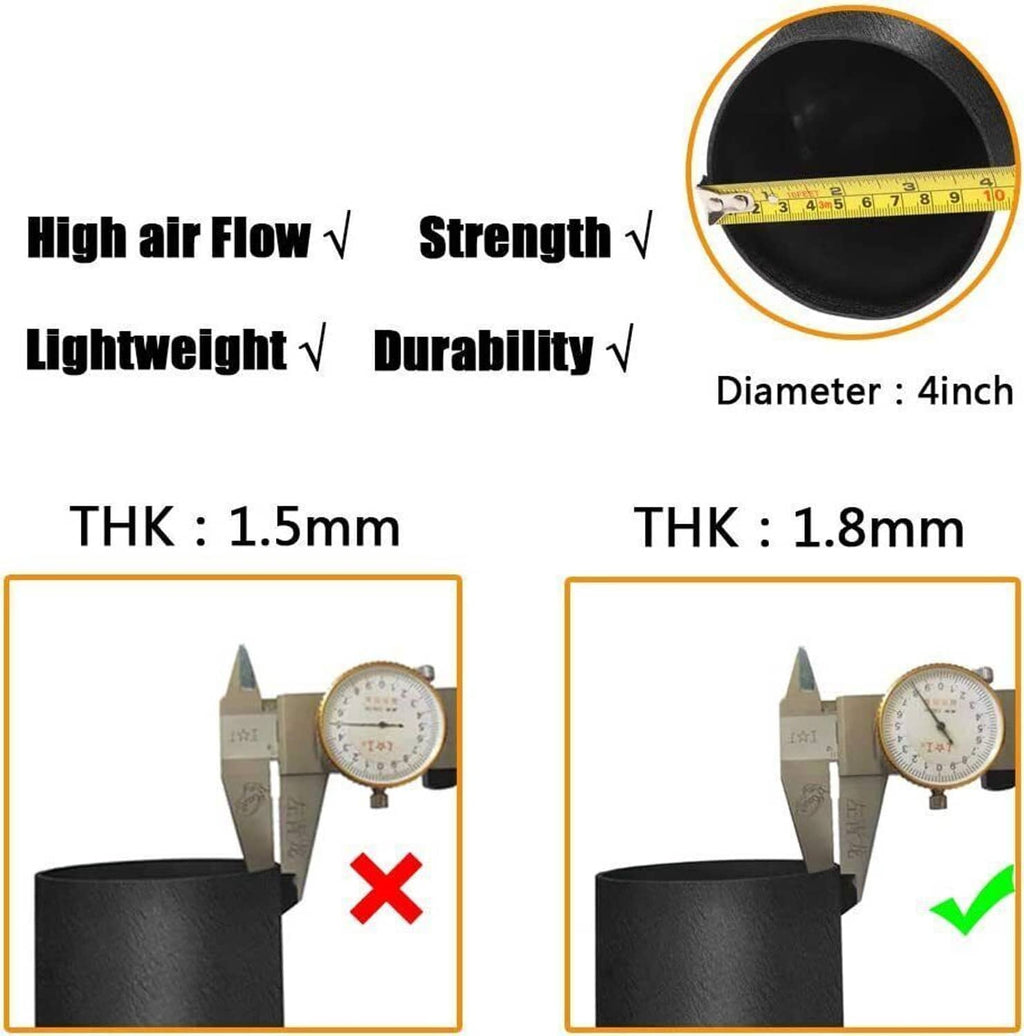 Black air filter element with 4-inch diameter and measured thickness