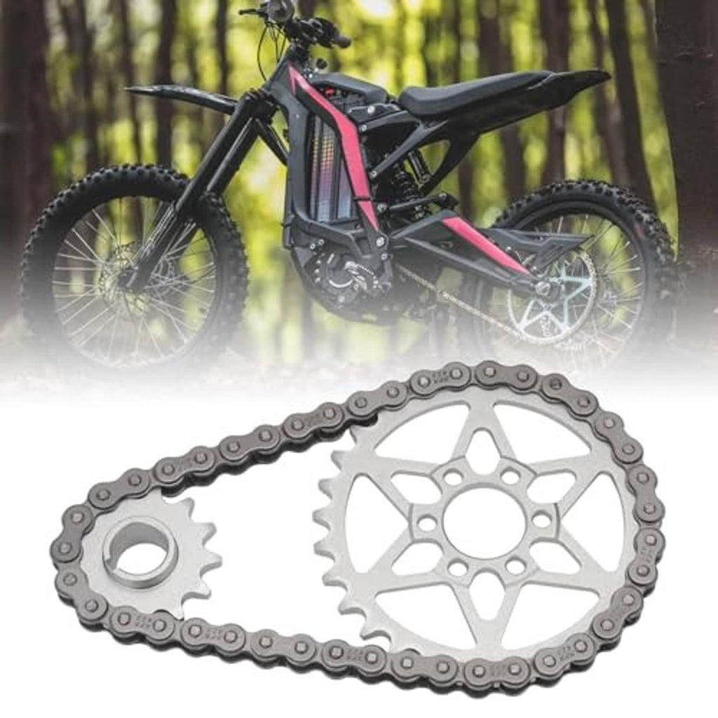 Drive sprocket kit set with large rear sprocket, small front gear, and continuous chain loop