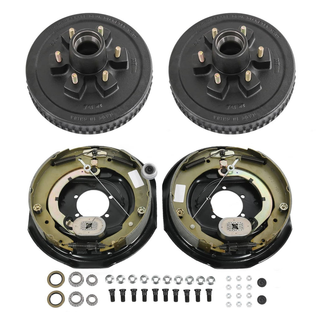 Trailer brake drum kit with two black brake drums and included mounting hardware