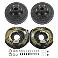 Trailer brake drum kit with two black brake drums and included mounting hardware