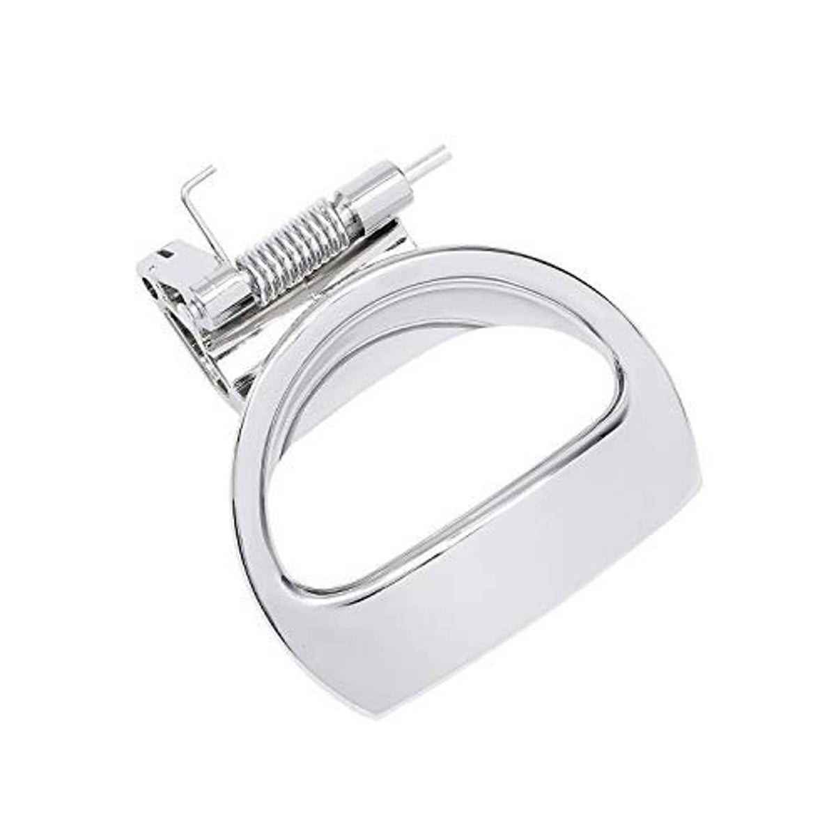 Chrome interior door handle with oval pull and spring, angled front driver-left