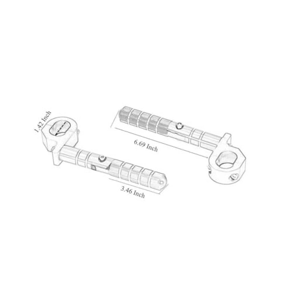 Diagram of gold folding rear passenger footrest pegs with size markings