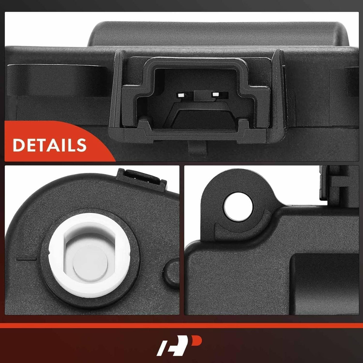 Close-up of black blend door actuator with mounting points and circular selector
