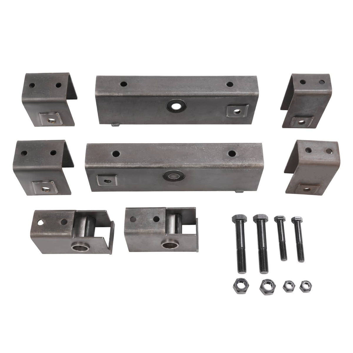 Trailer hanger kit metal brackets and bolts set, multiple hinge-style parts