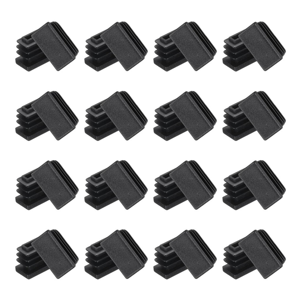Black rectangle plastic tubing post end caps, multiple pieces, textured non-slip surface