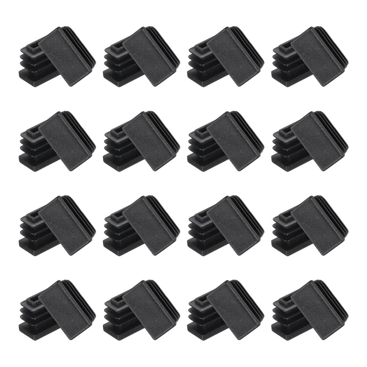 Black rectangle plastic tubing post end caps, multiple pieces, textured non-slip surface