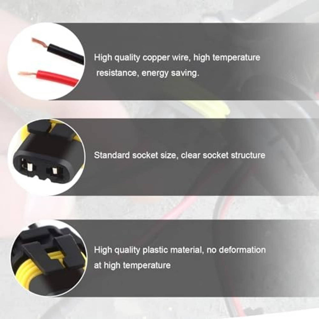 Headlight wiring harness detail showing red/black wires and black socket connector
