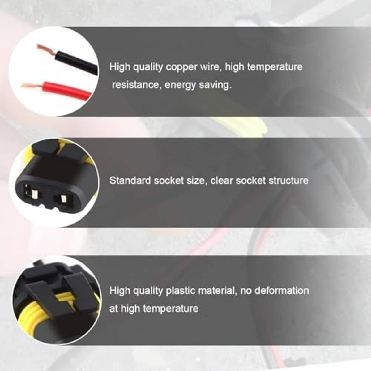 Headlight wiring harness detail showing red/black wires and black socket connector