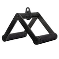 Black V bar cable attachment with two textured rubber grips and double D row handle