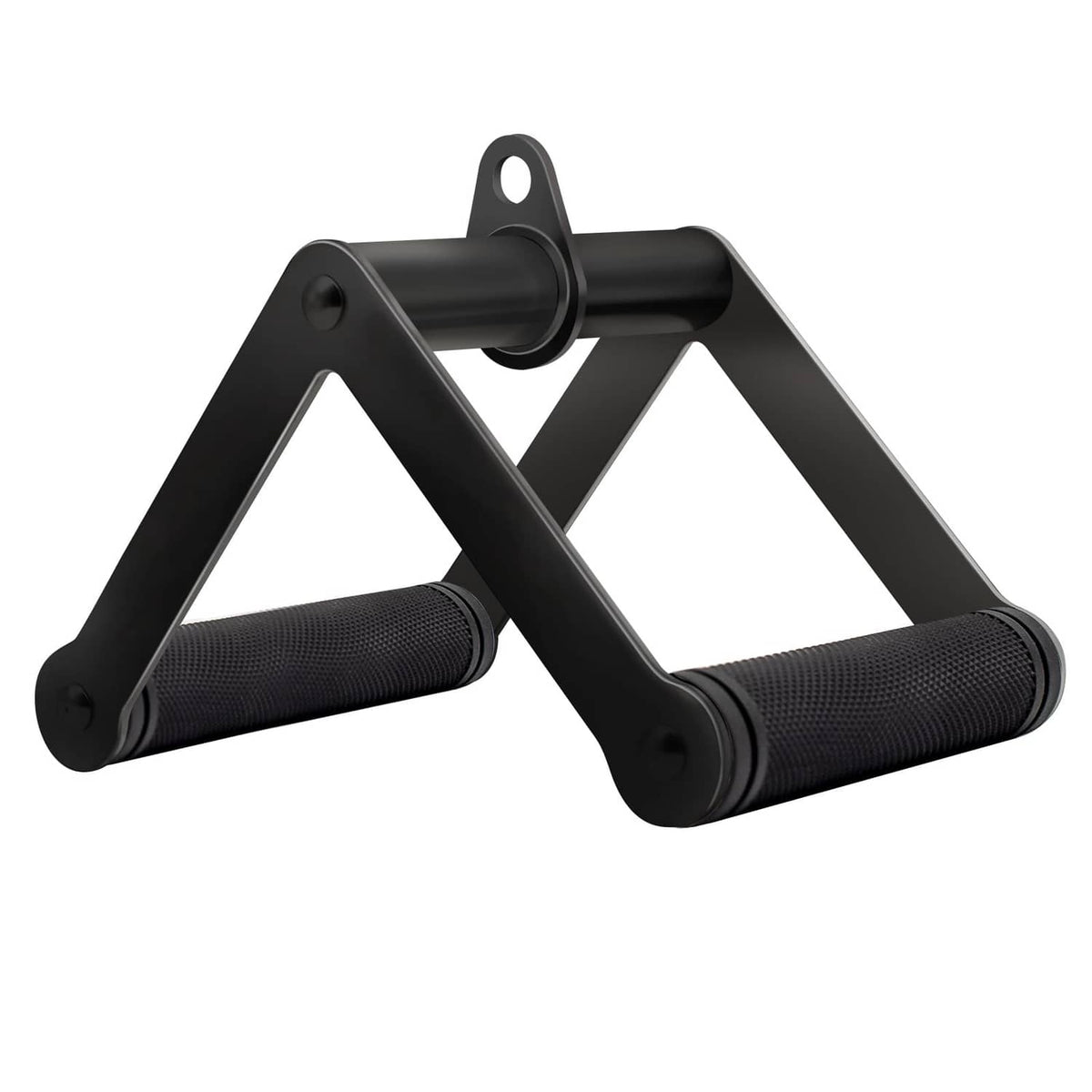 Black V bar cable attachment with two textured rubber grips and double D row handle