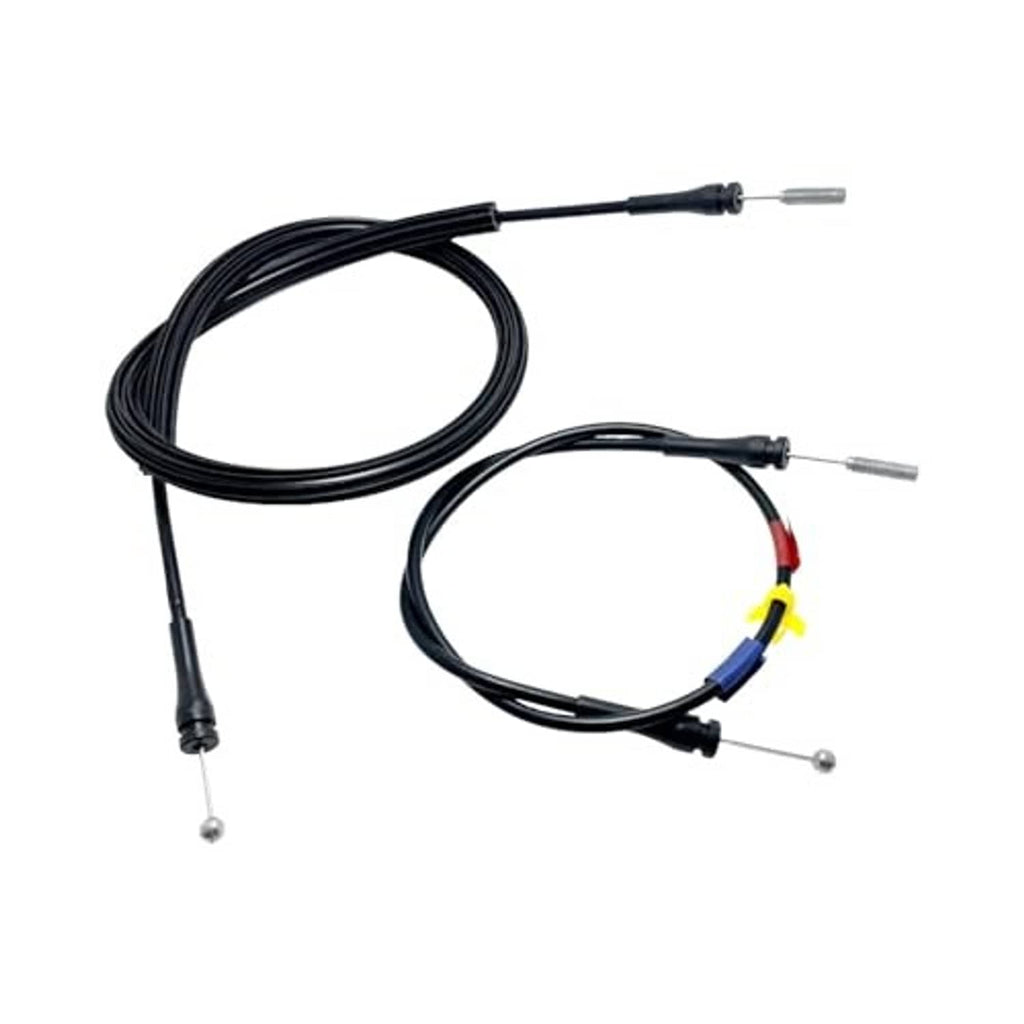 Car door latch release cable set with black wiring and silver metal connector ends