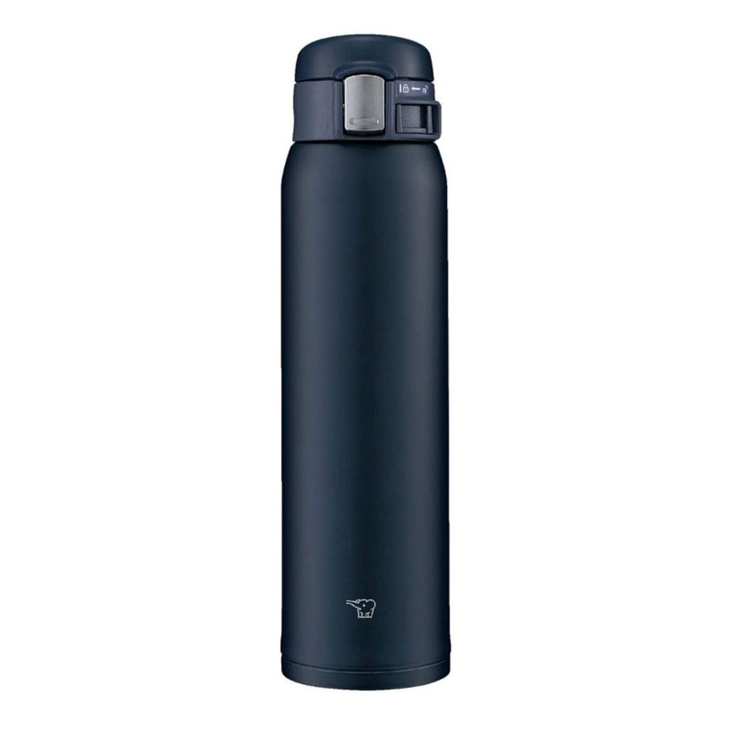 Dark blue one-touch water bottle with flip-up drinking lid