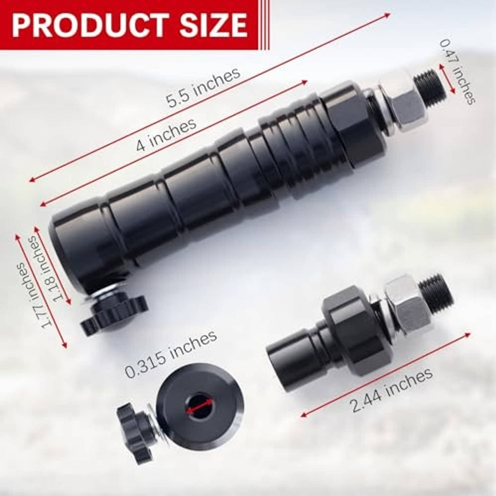 Black ATV flag mount components: long tube, threaded ends, circular base.