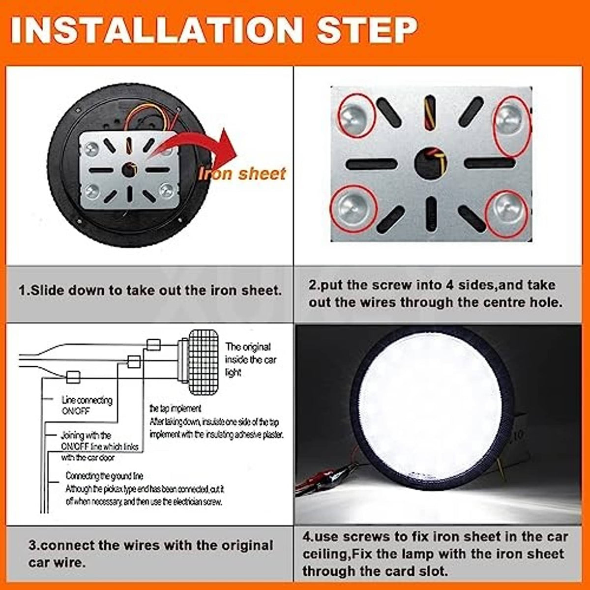 Round LED dome light with mounting plate and included wiring for installation