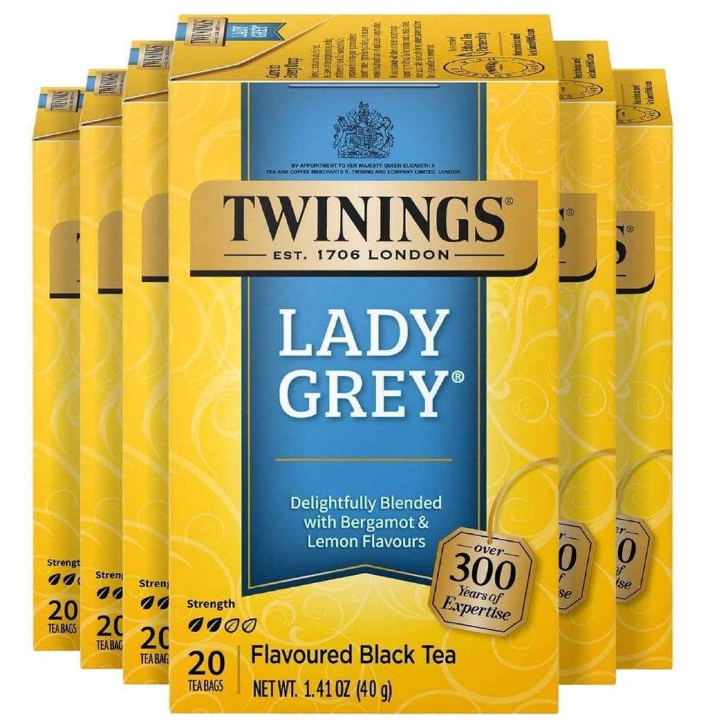 Twinings Lady Grey flavoured black tea box, citrus and lemon flavours, 20 tea bags