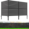 Three-panel black metal privacy fence screen with horizontal slats, 38 in wide.