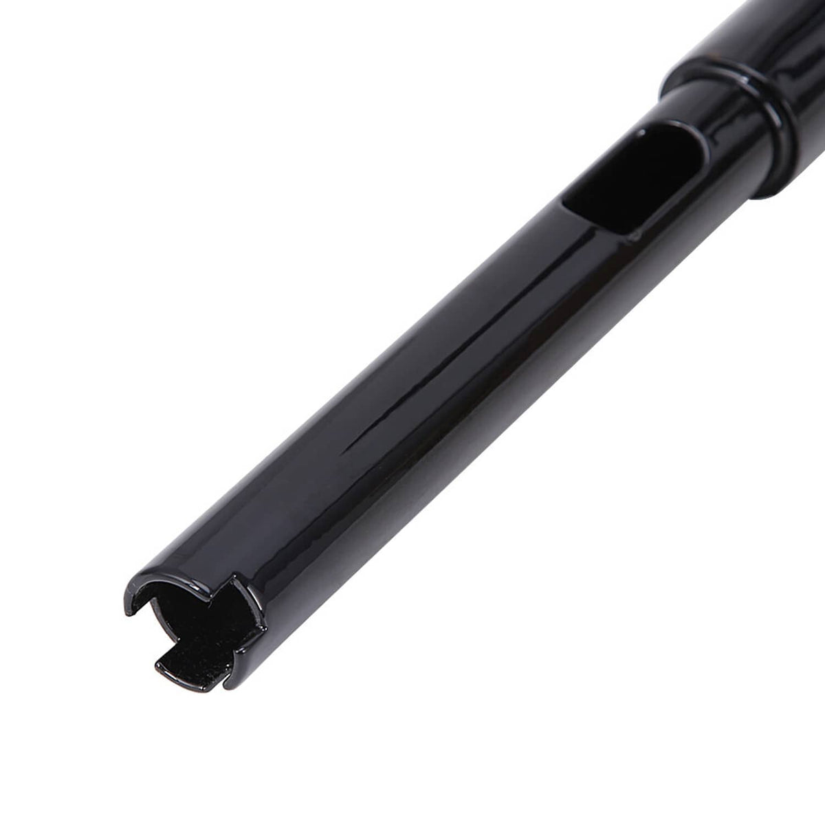 Black handlebar end section with hollow mounting tube and rounded cap