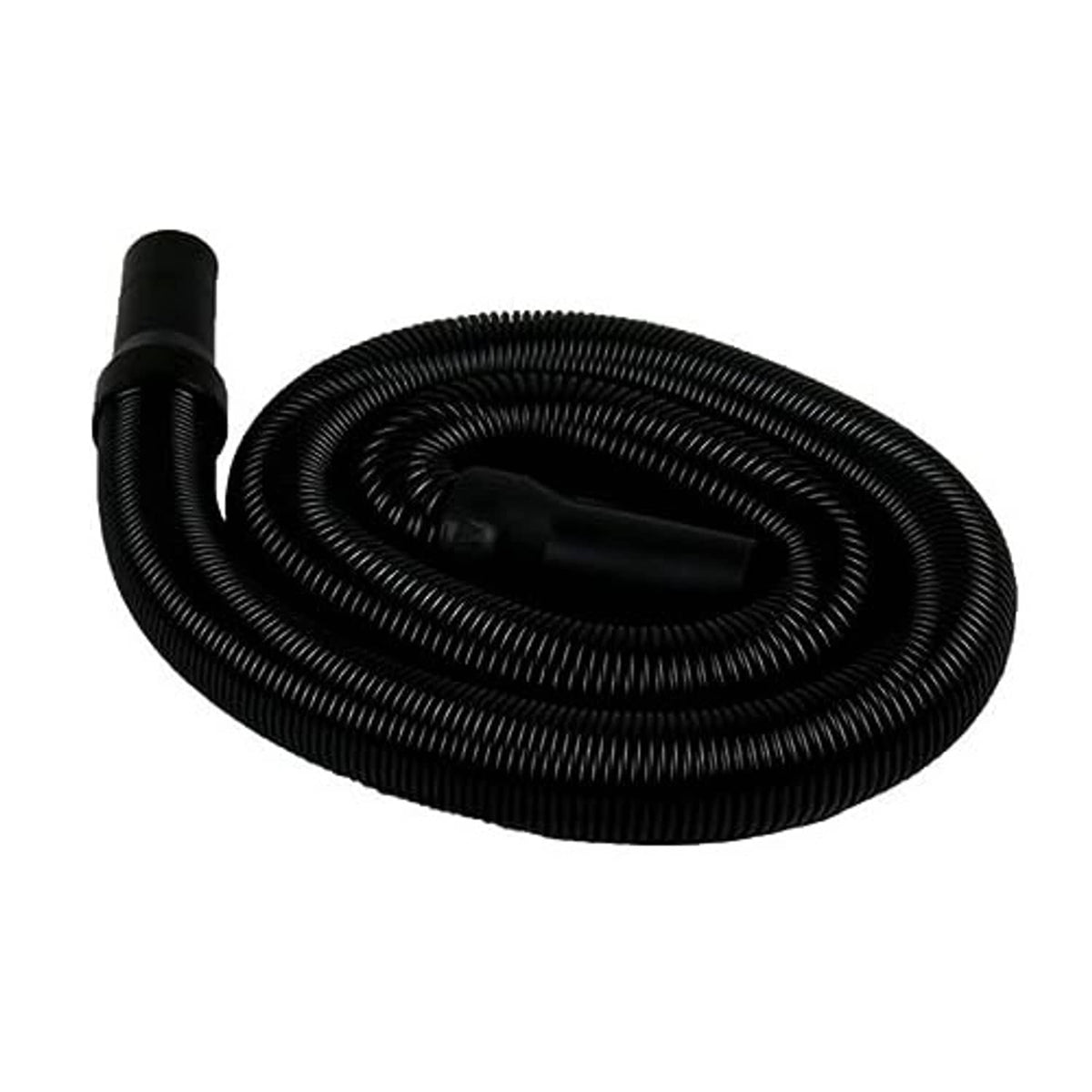 Coiled black stretch hose with nozzle and threaded end fitting