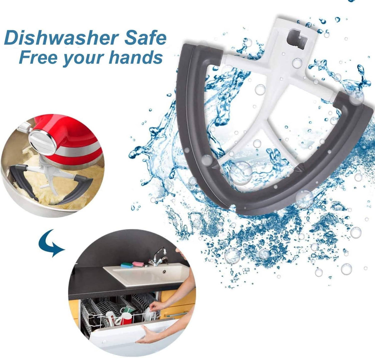 White and dark gray beater paddle with protective design for easy cleaning