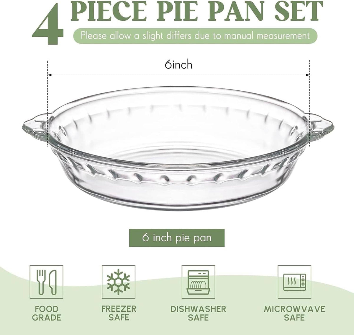 Clear round 6-inch glass pie pan with side handles and ridged rim