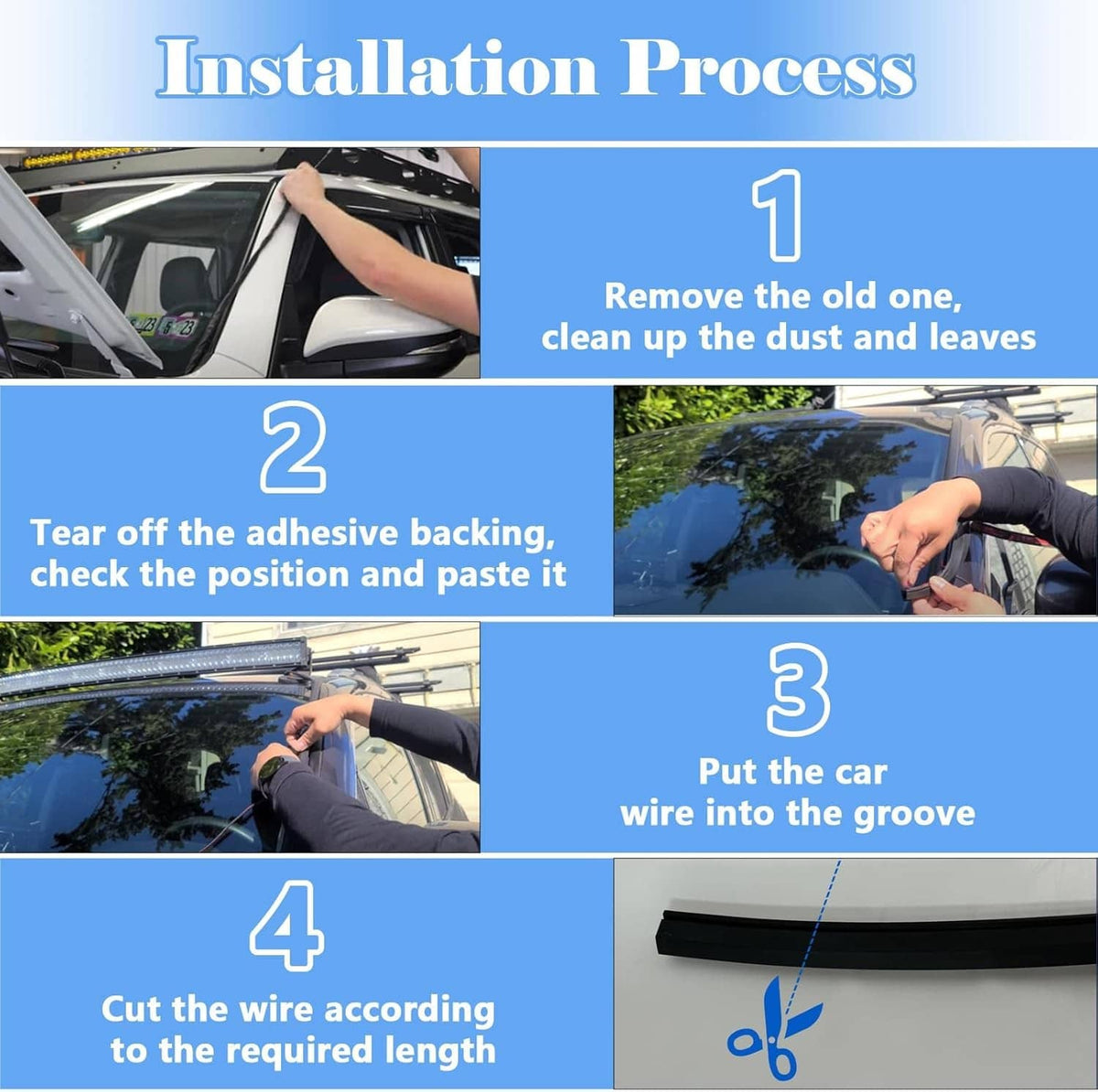 Black cable hider installation steps with adhesive backing and groove fitting