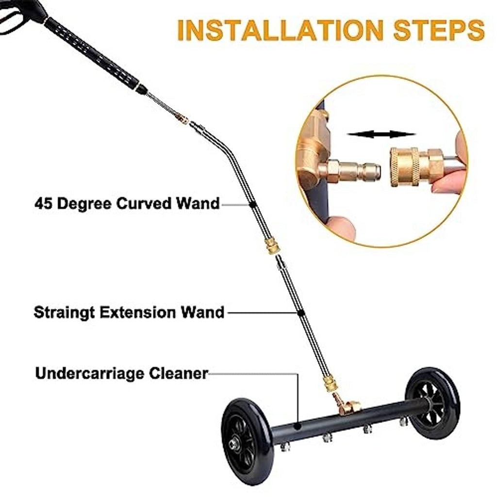 Undercarriage cleaner attachment with curved wand and straight extension wand