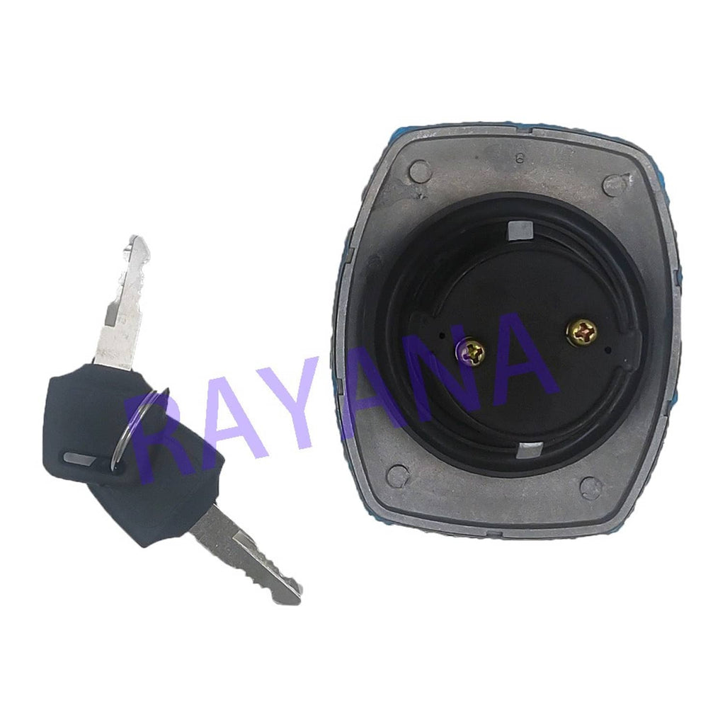Fuel tank cap underside with black seal, key lock and two keys