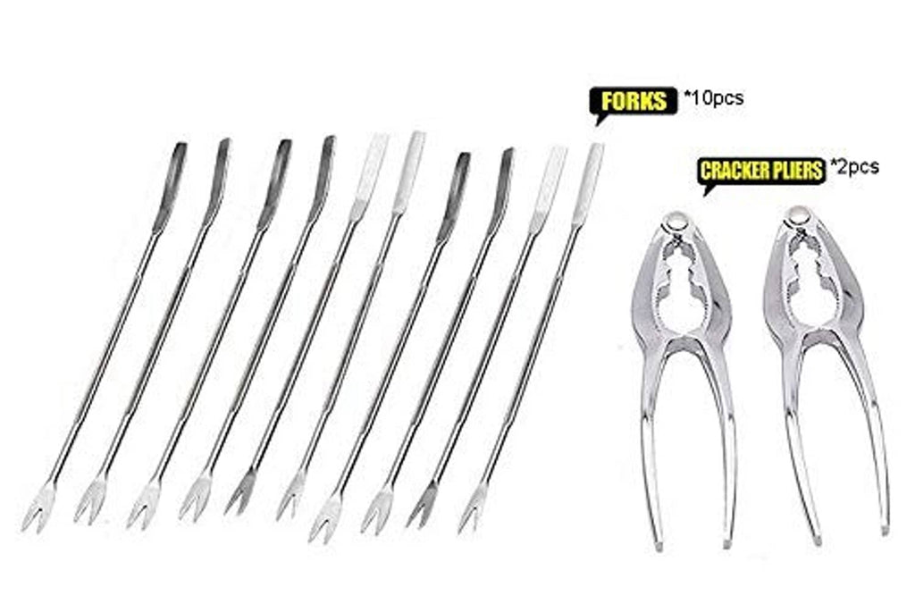 Seafood tools set with 10 forks and 2 lobster crab crackers, stainless steel