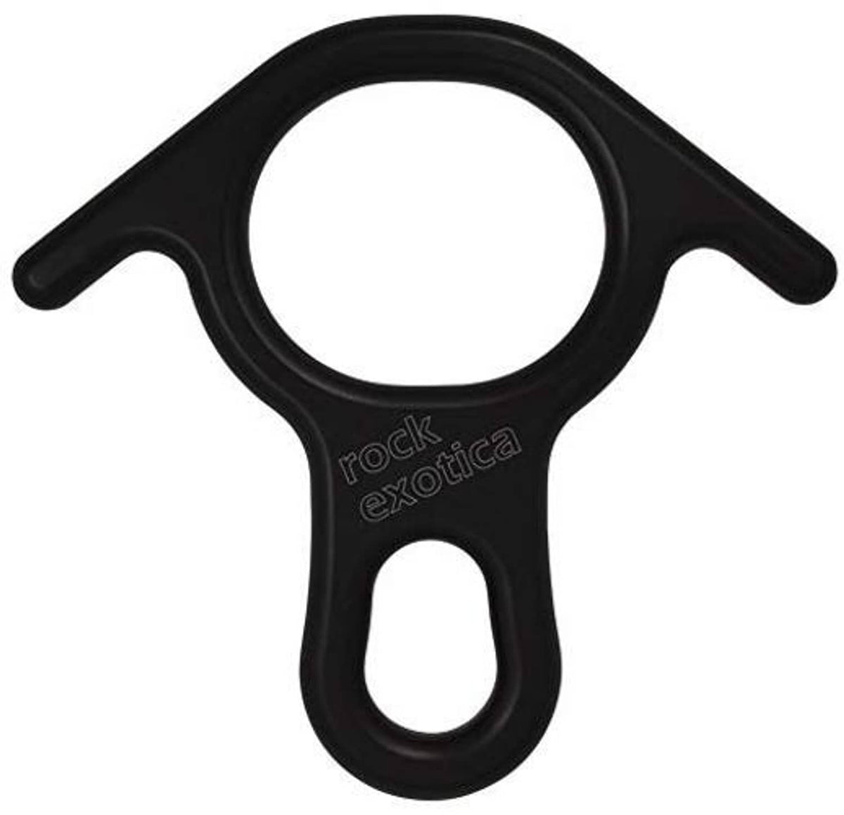 Black lightweight figure-8 descender with side ears and round lower opening