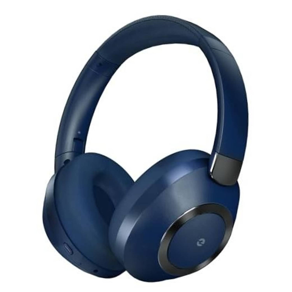 Blue over-ear active noise cancelling headphones with padded ear cups