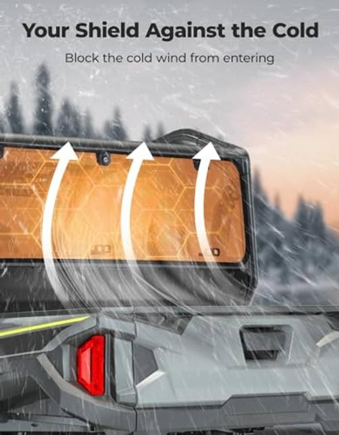 Tinted rear windshield blocking airflow at the edges, with black frame