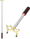 Retractable pool bridge stick with brass bridge head, silver shaft, and black grip