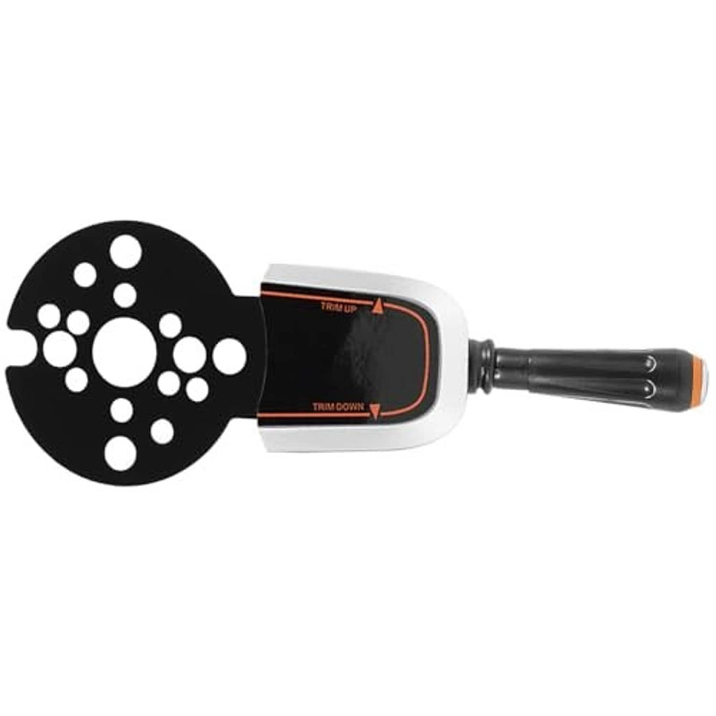 Bezel control lever switch with black dial face and “trim up”/“trim down” panel
