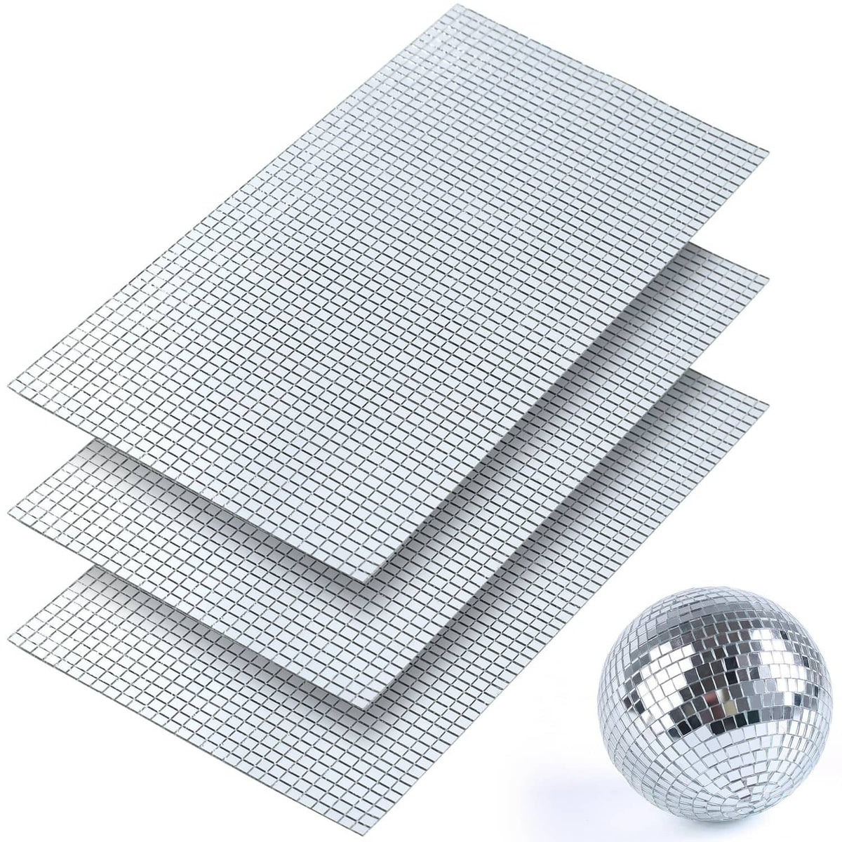Self-adhesive silver mirror mosaic tile sheets, 5mm grid, overlapping sheets