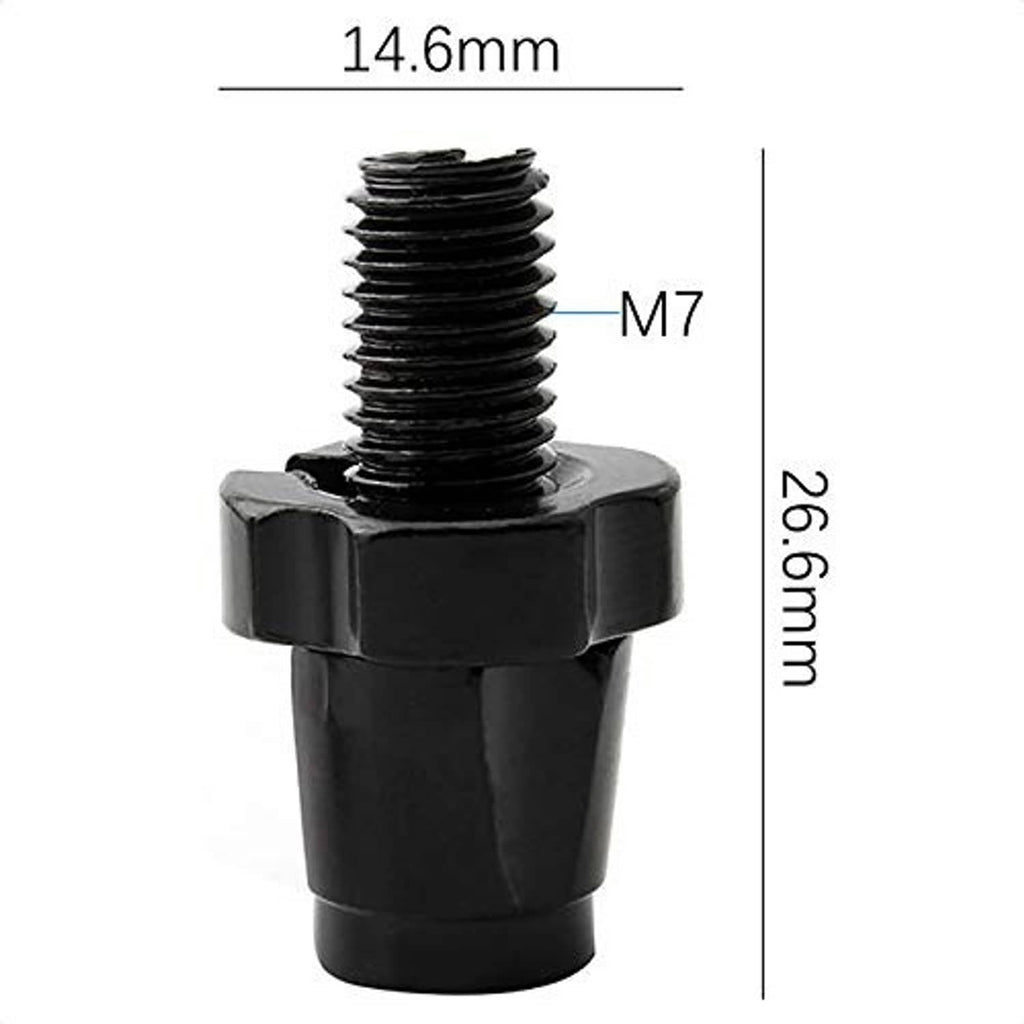 Black threaded brake lever barrel with size markings: 14.6mm height and M7 thread