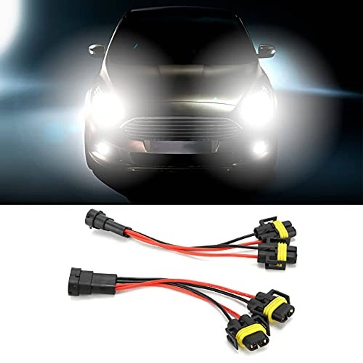 2-way H11/H8 wiring splitter connector with two bulb-end plugs and two Y-branch connectors