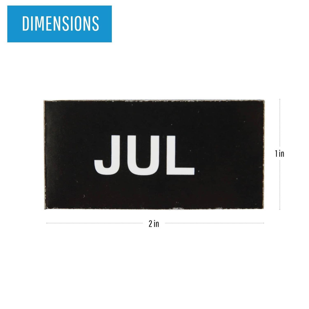 Black magnetic month label reading JUL, 2 in x 1 in