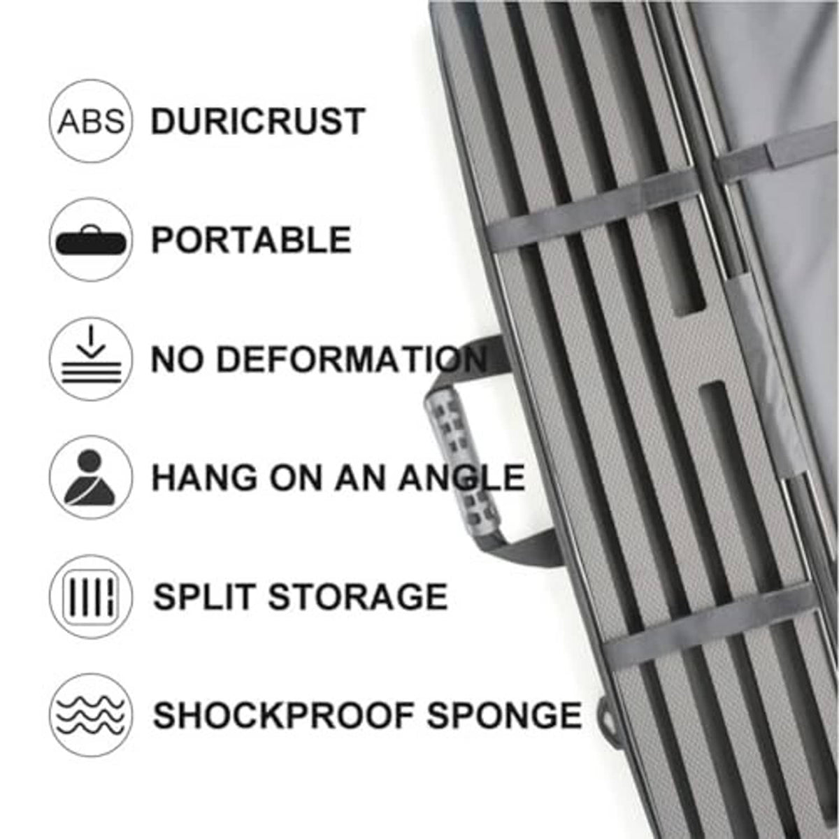 Hard pool cue case interior with split storage rails and cross securing straps.